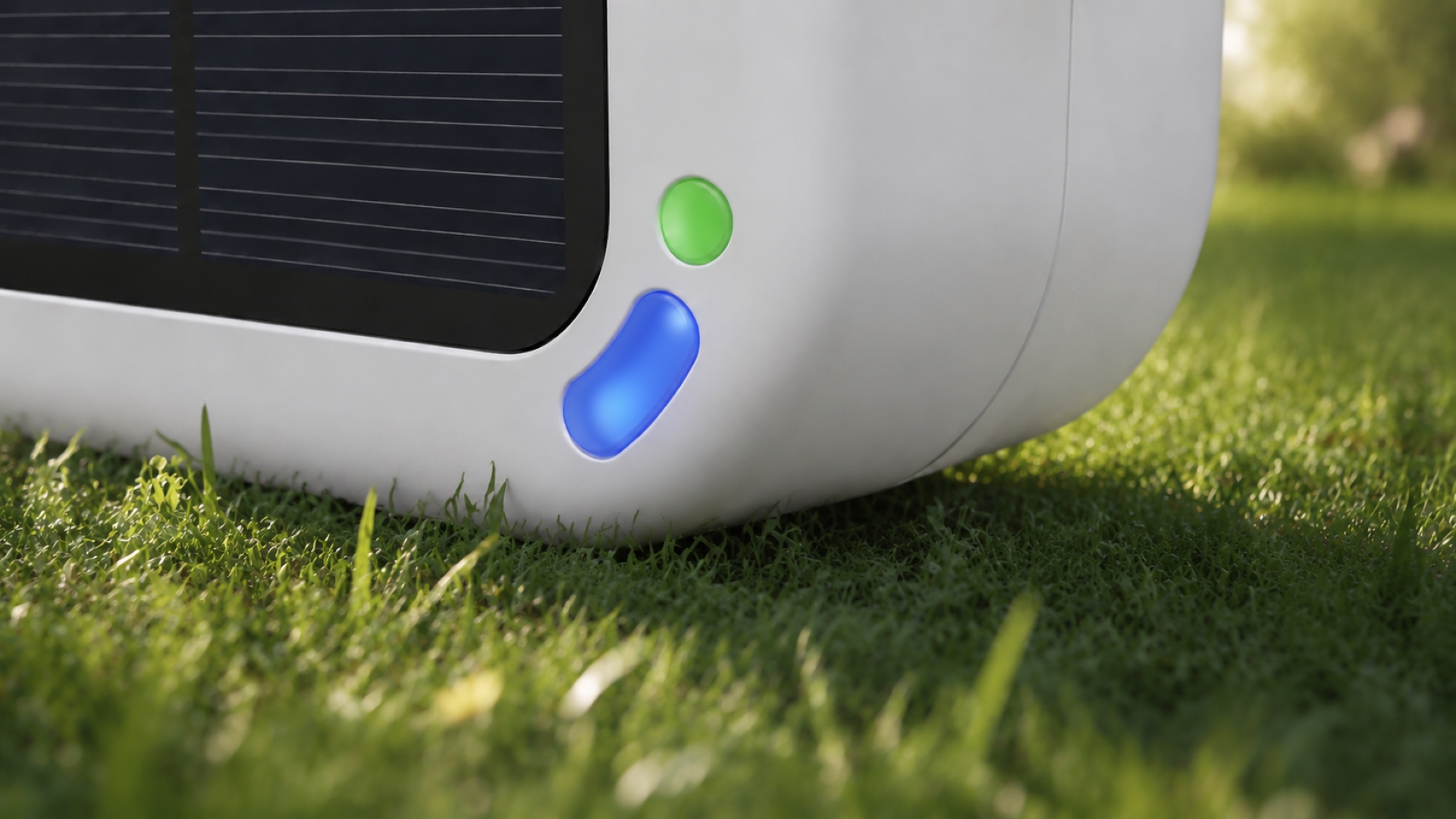 Pixie 2nd Gen green and blue indicator lights glowing near the grass.